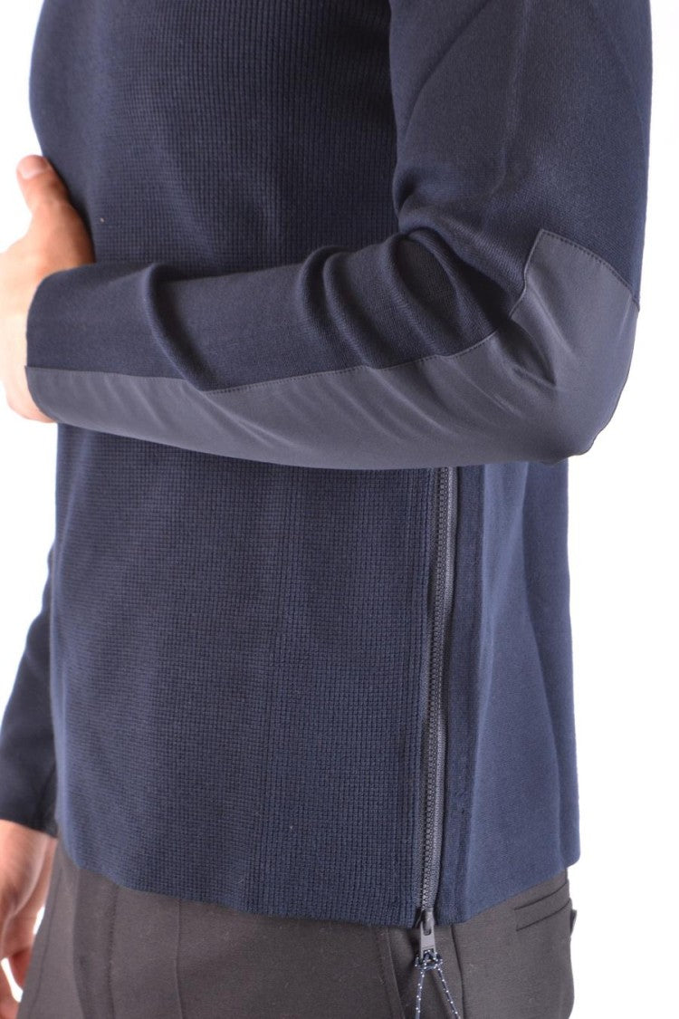 Ribbed Navy Sweater With Contrast Elbow Patches