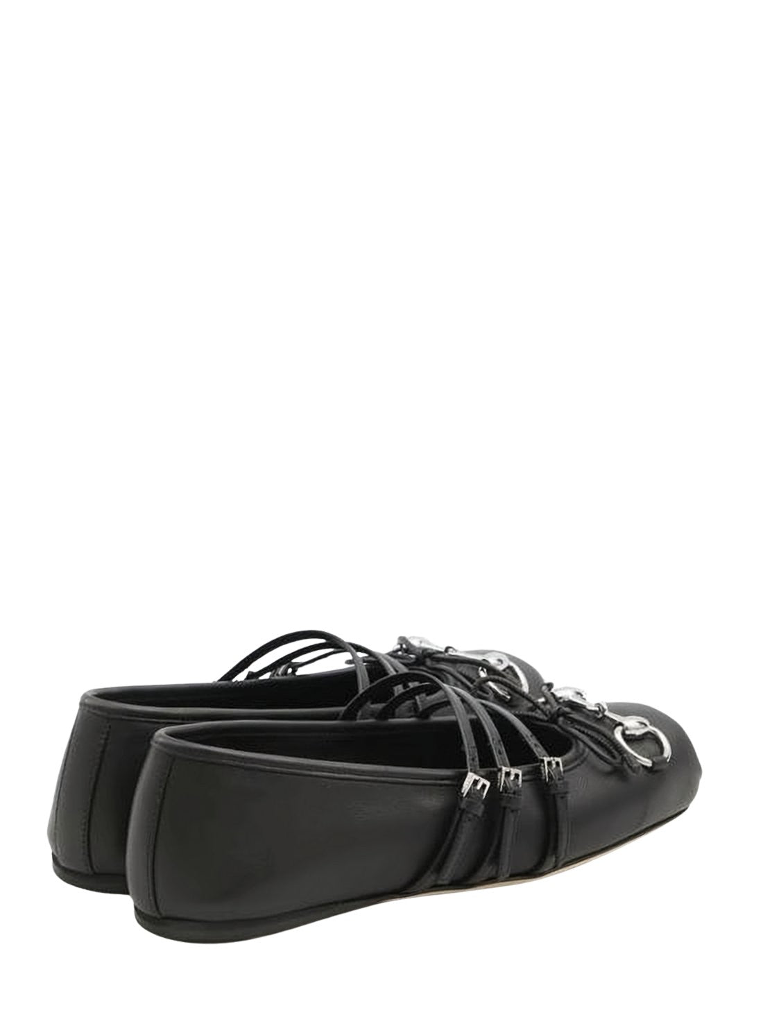 Black Leather Ballet Flats with Square Toe