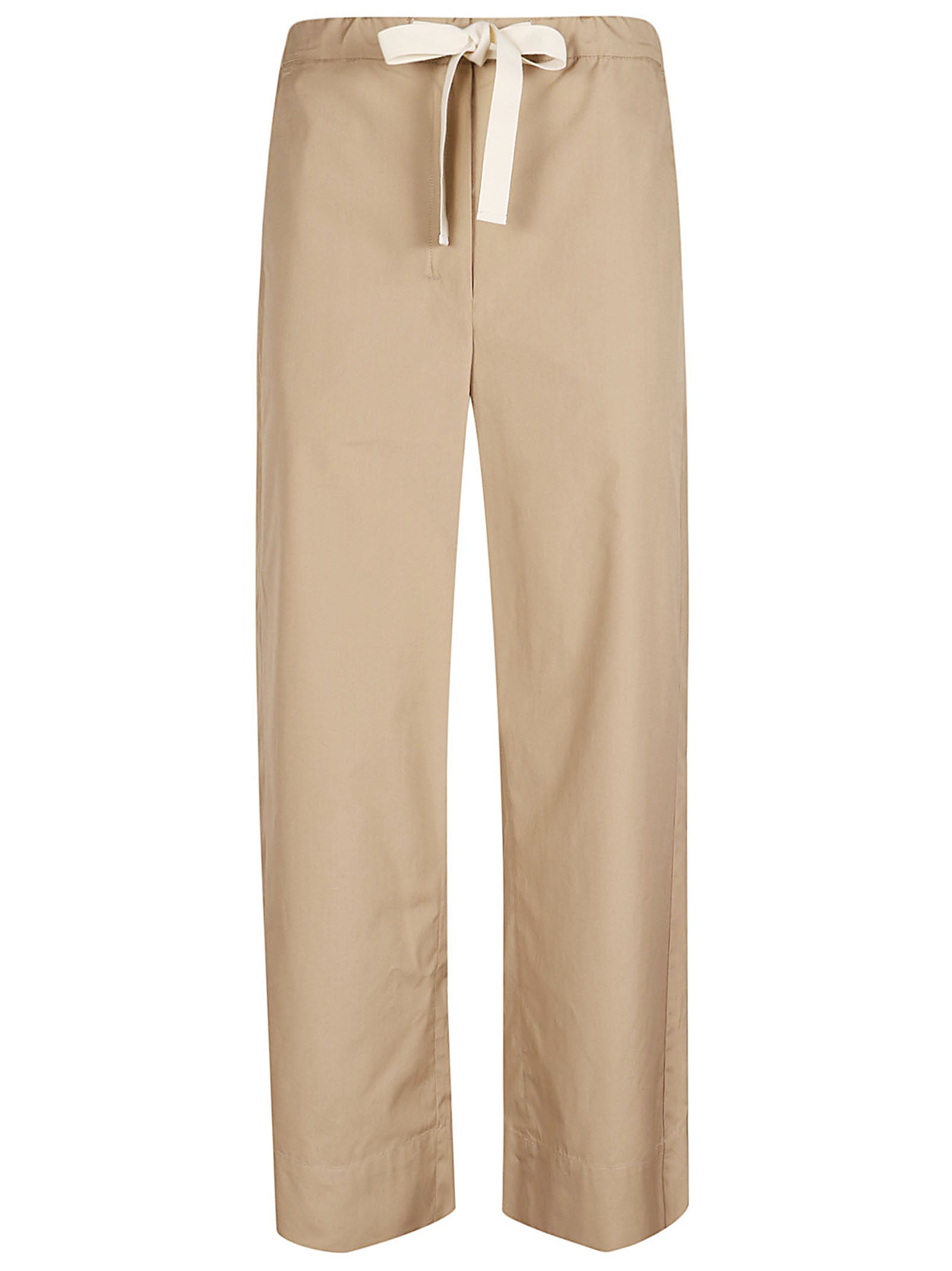 Cropped Straight-Leg Trousers with Elastic Waistband and Drawstring