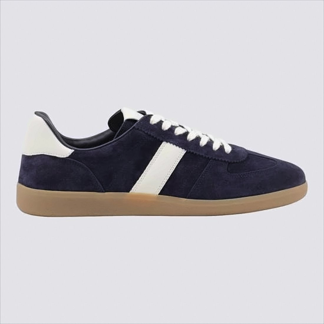 Navy Suede Sneakers With White Leather Accents