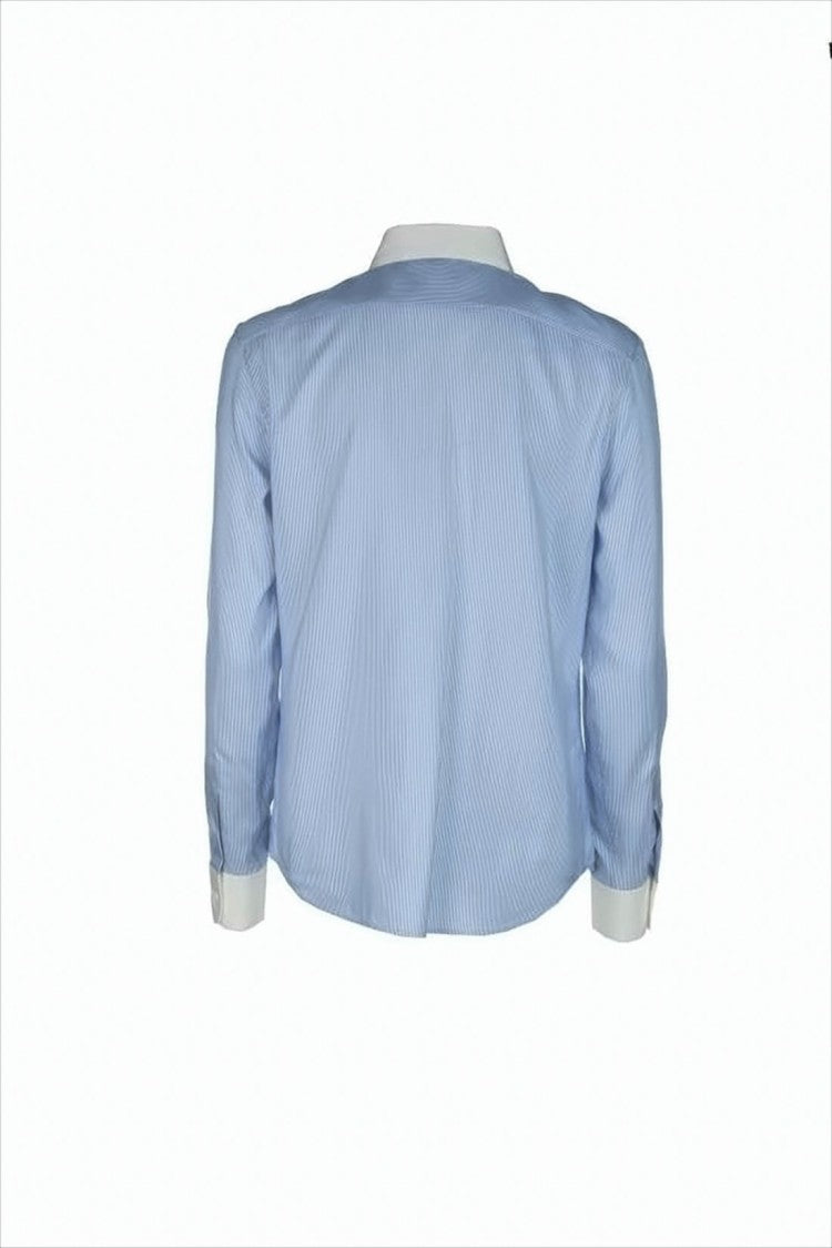 Silk Shirt with Vertical Pinstripe Pattern and Contrasting Collar