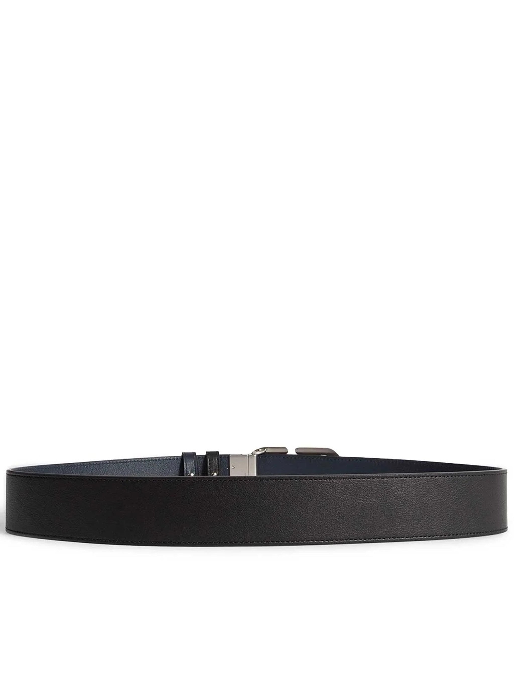 Black/Navy Reversible Silver-tone Logo Buckle Belt
