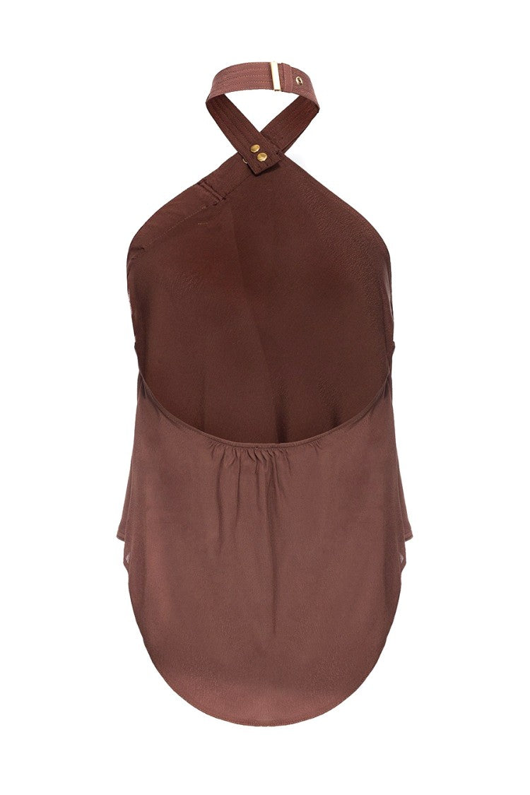 Halter Neck Top with Ring Detail and Flowy Silhouette