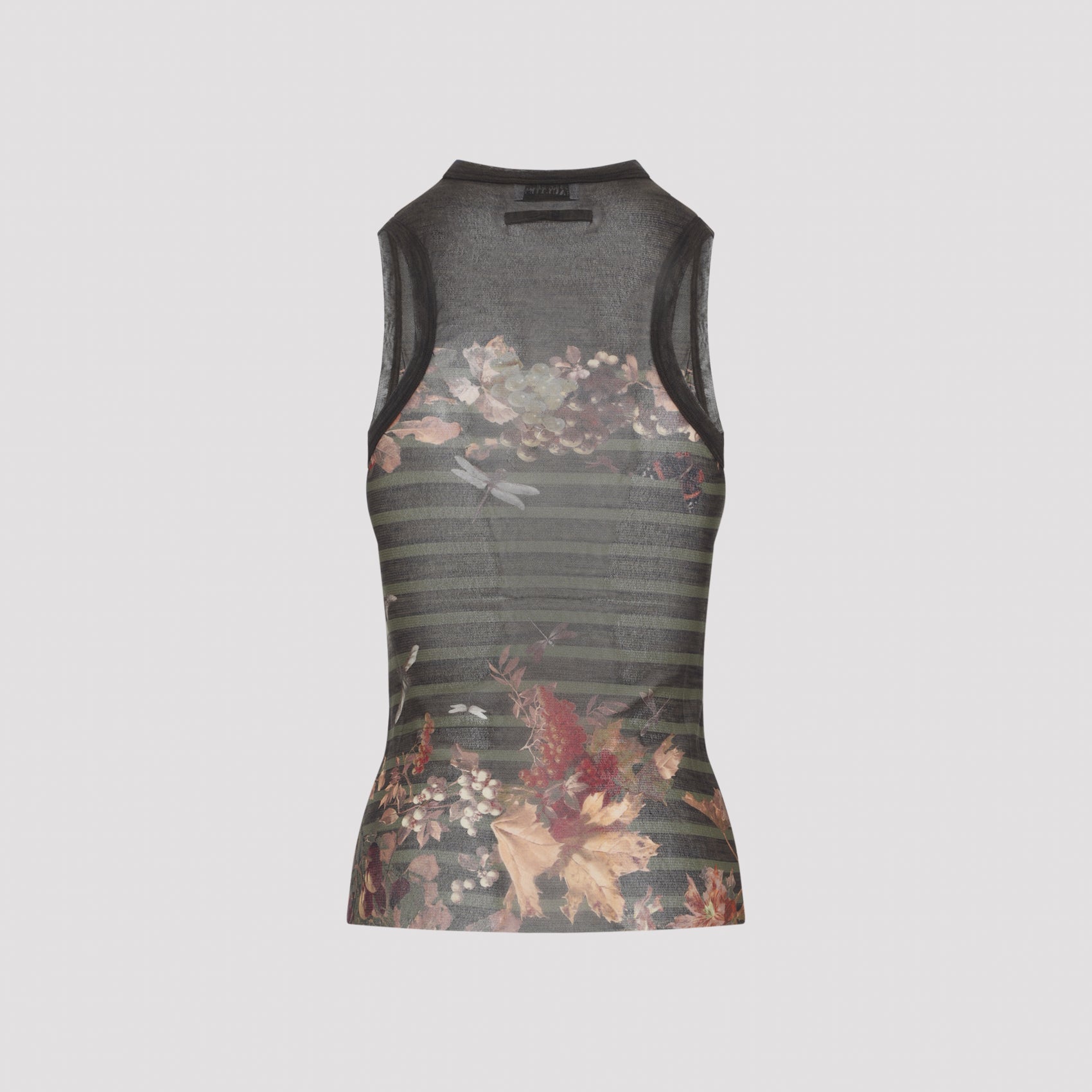 Fitted Sheer Floral Print Sleeveless Top