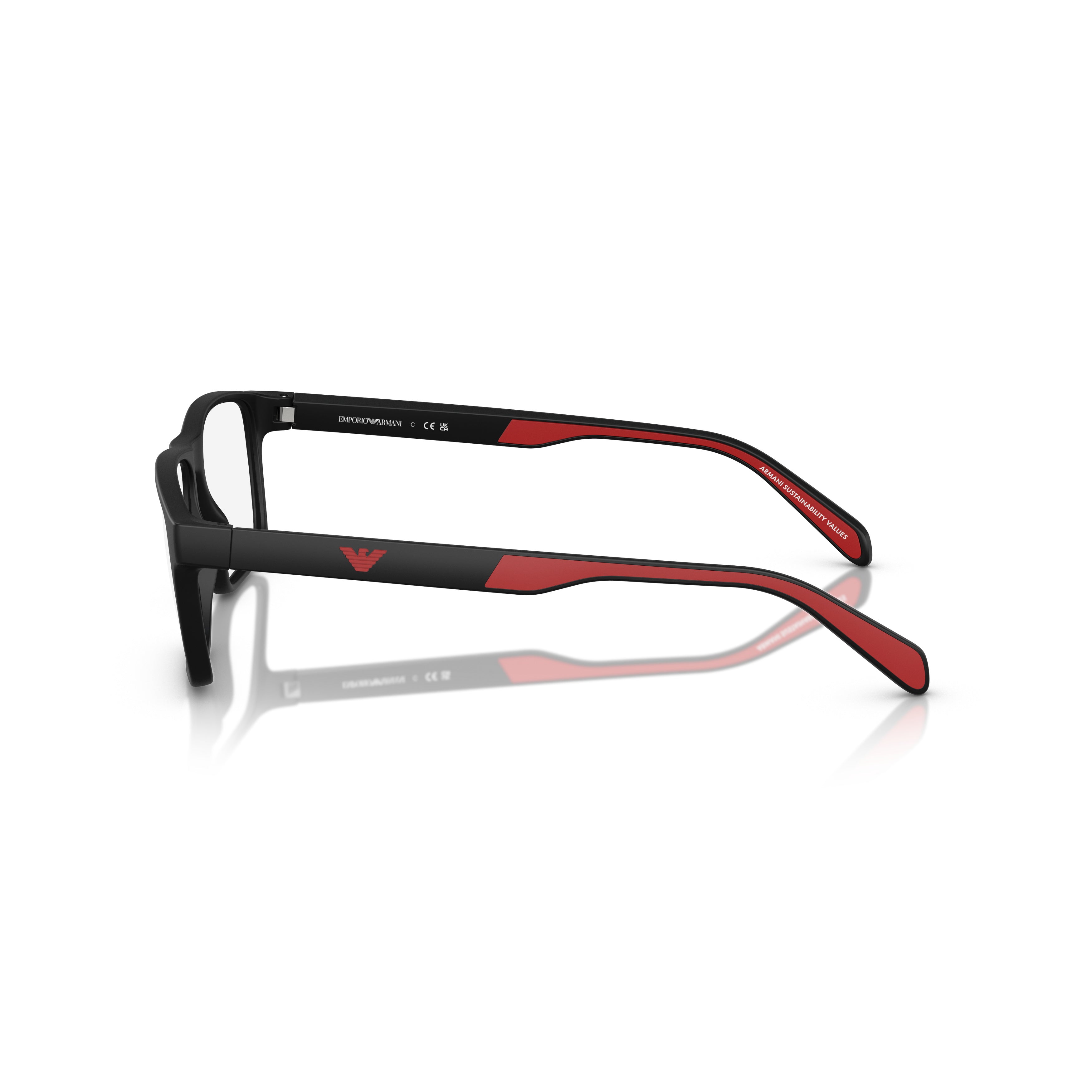 0ea3233 Rectangular Matte Black Eyeglass Frames with Red Accents