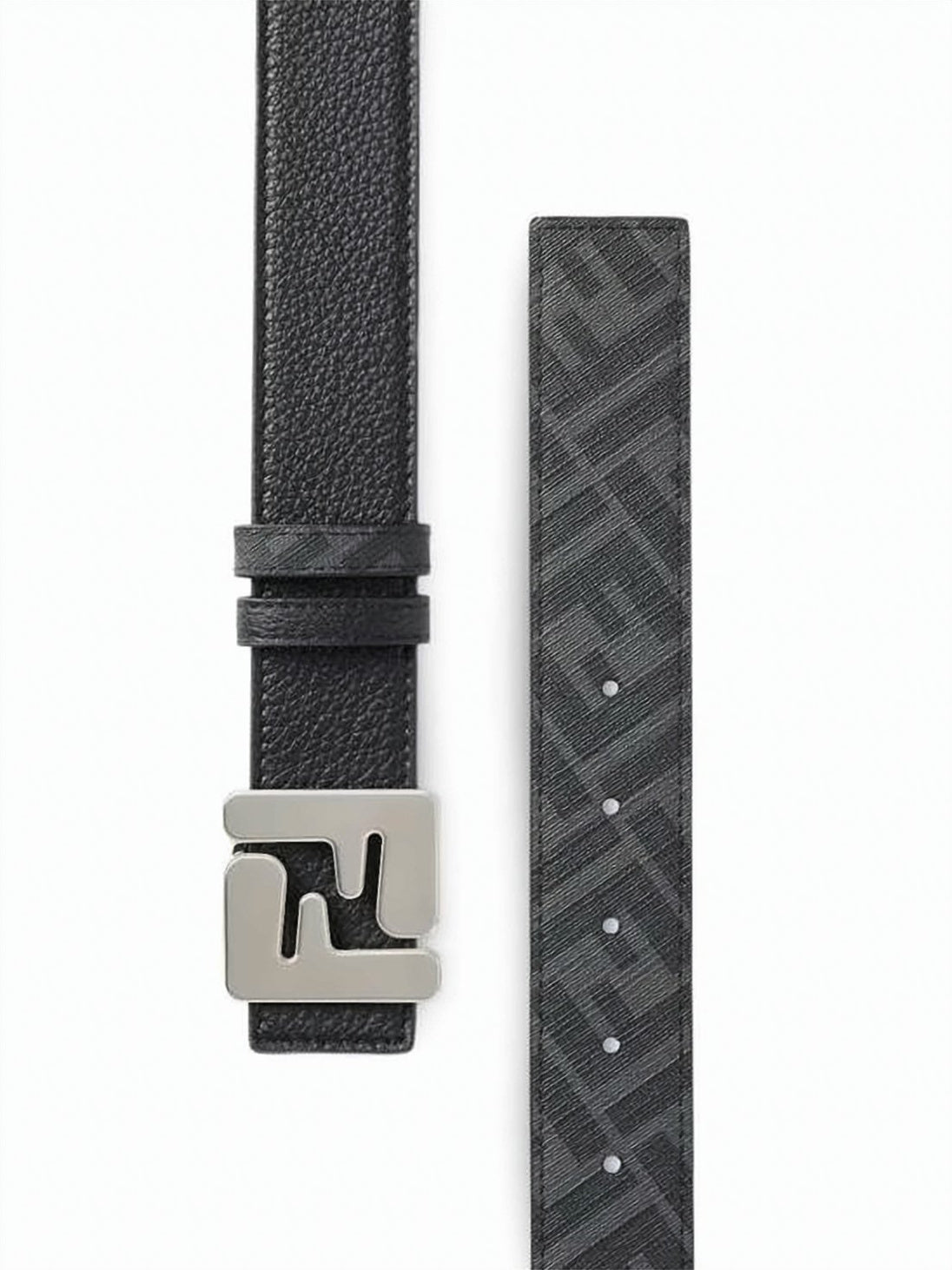 Textured Black Calf Leather Fendi Belt With Geometric Buckle