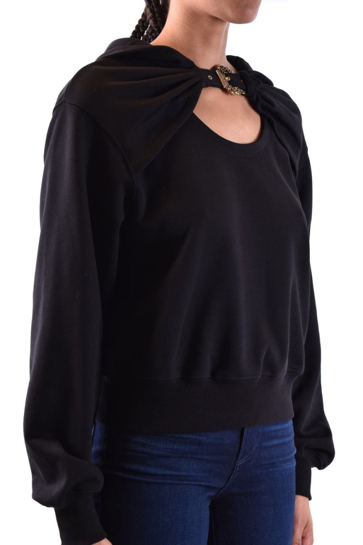 Cropped Black Sweatshirt With Cape Detail