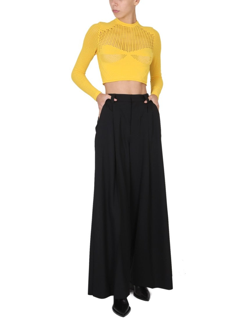 Perforated Crop Shirt With High Neckline