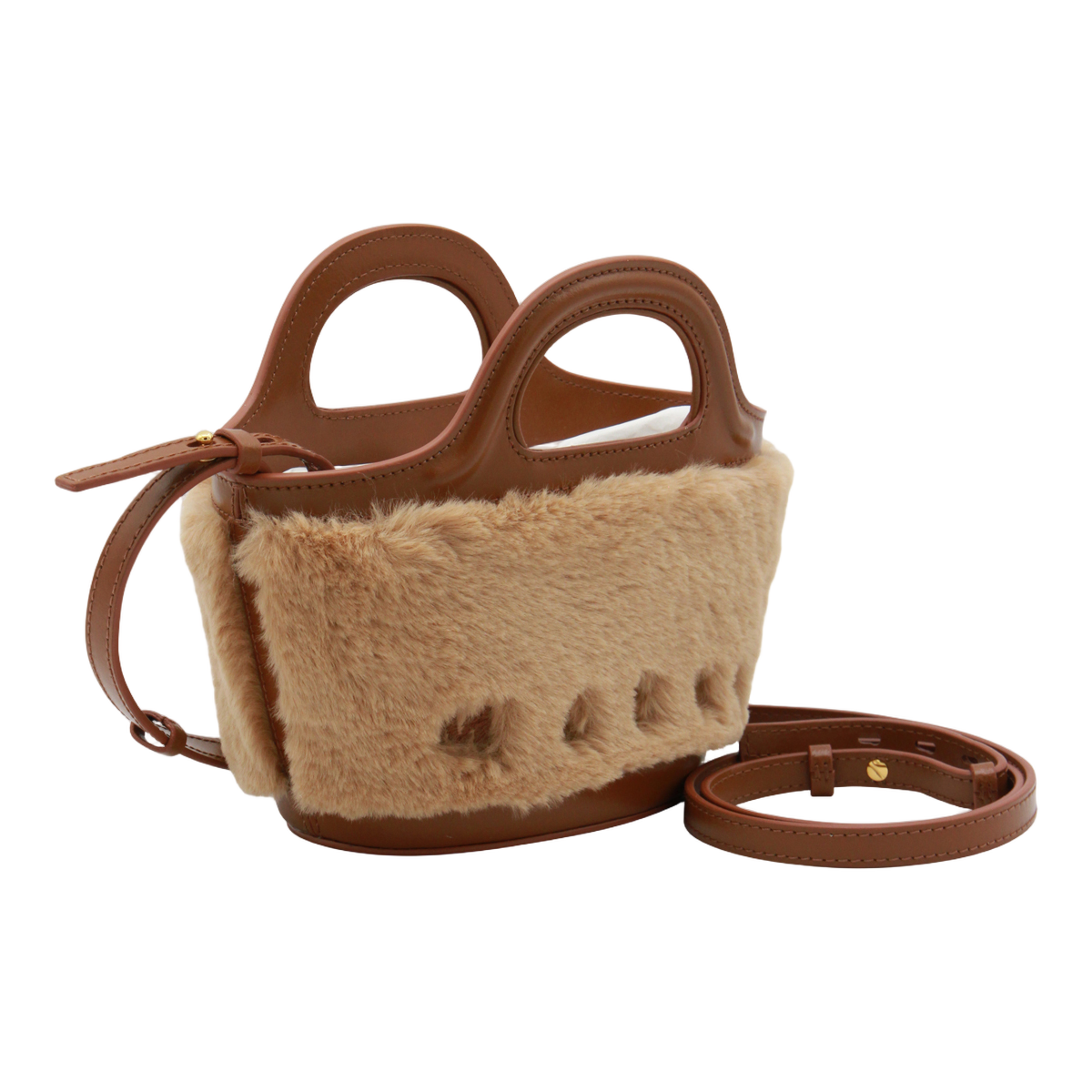 Plush Beige Handbag with Structured Leather Accents