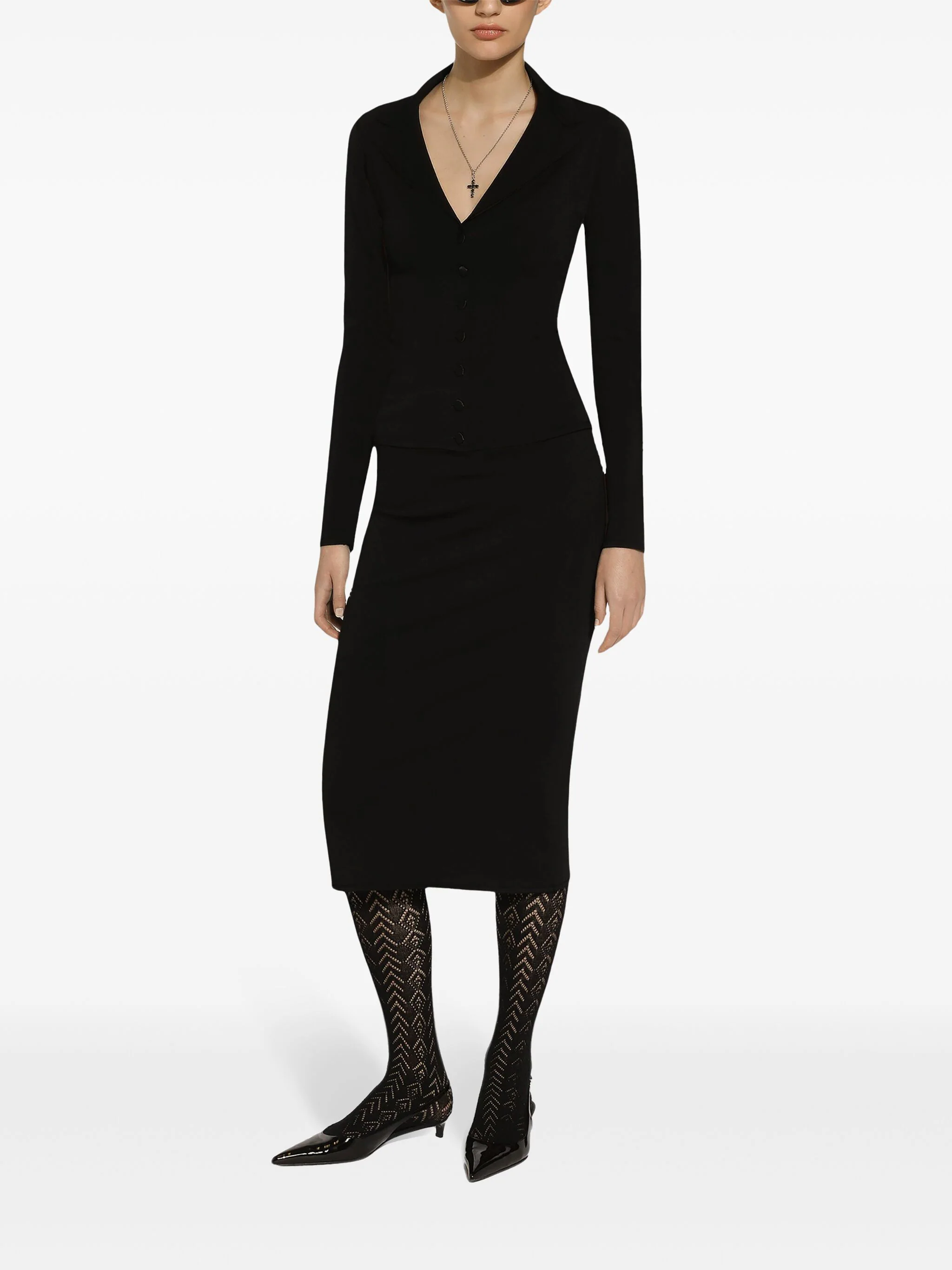 Black Longuette Stretch Viscose Logo Skirt