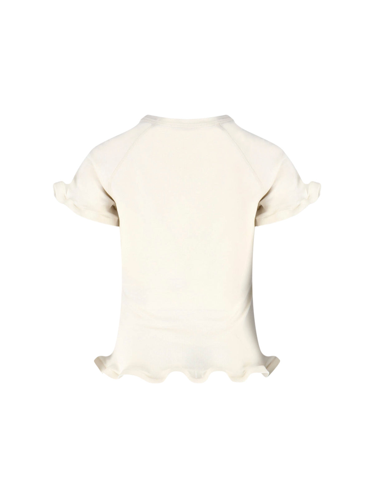Cream Ruffled Hem Cotton Jersey T-Shirt