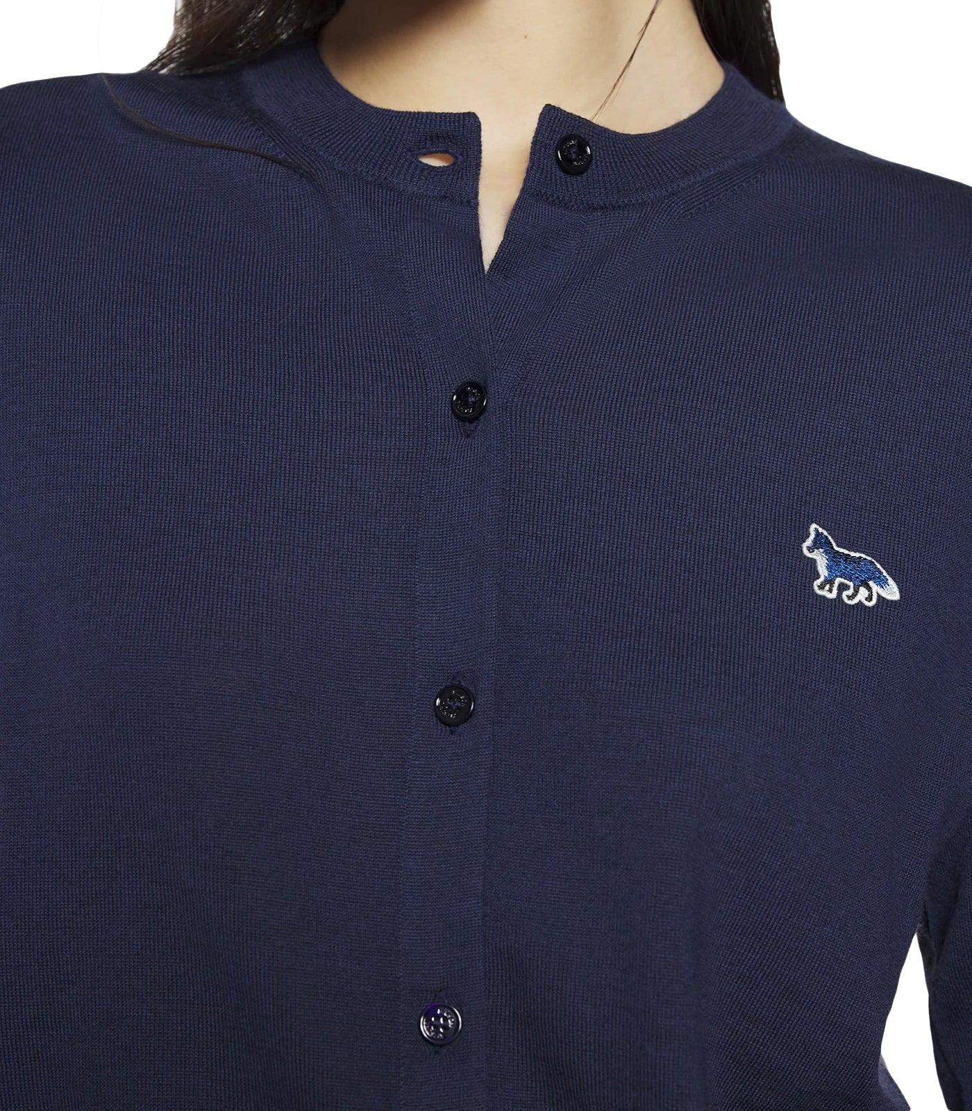 Black Wool Cardigan With Button-Down Front And Embroidered Logo