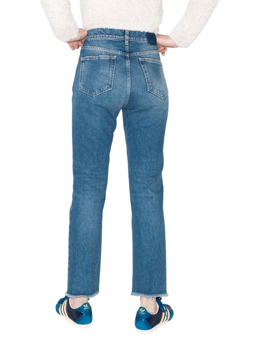High-Waisted Blue Cotton Blend Trousers