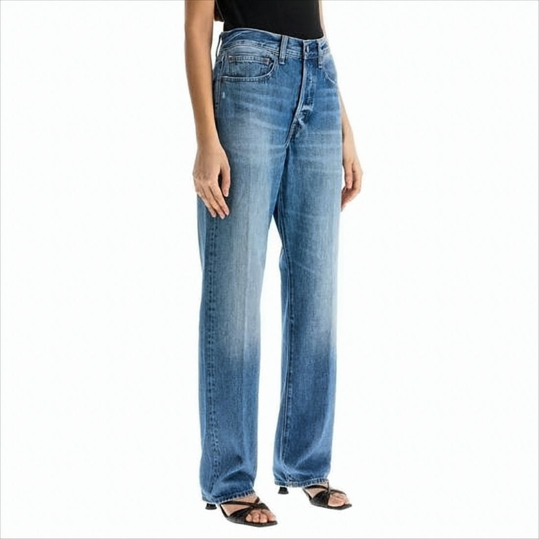 Mid-Rise Straight-Leg Denim Pants with Five-Pocket Design