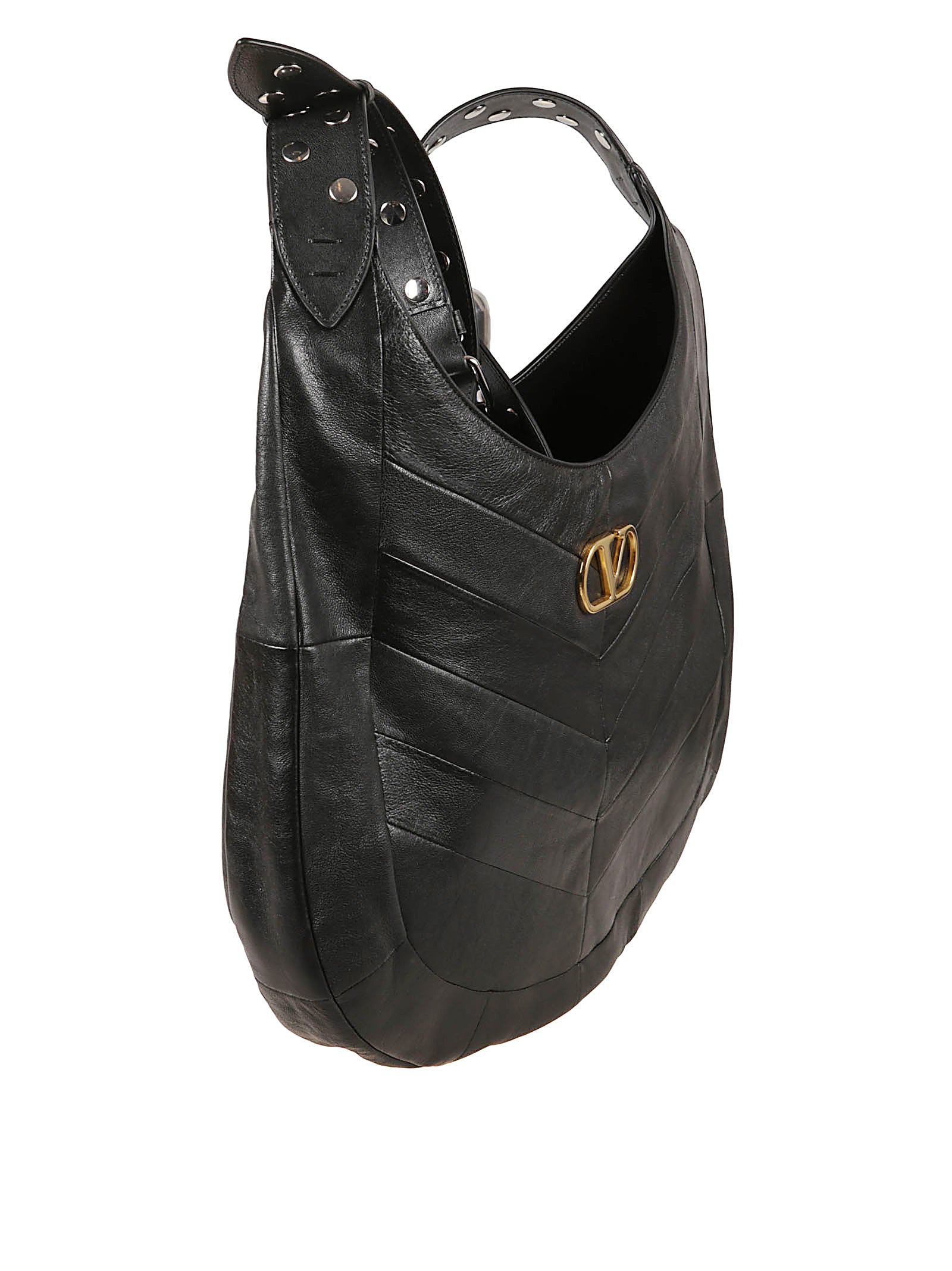 Chevron Patchwork Black Nappa Leather Hobo Bag