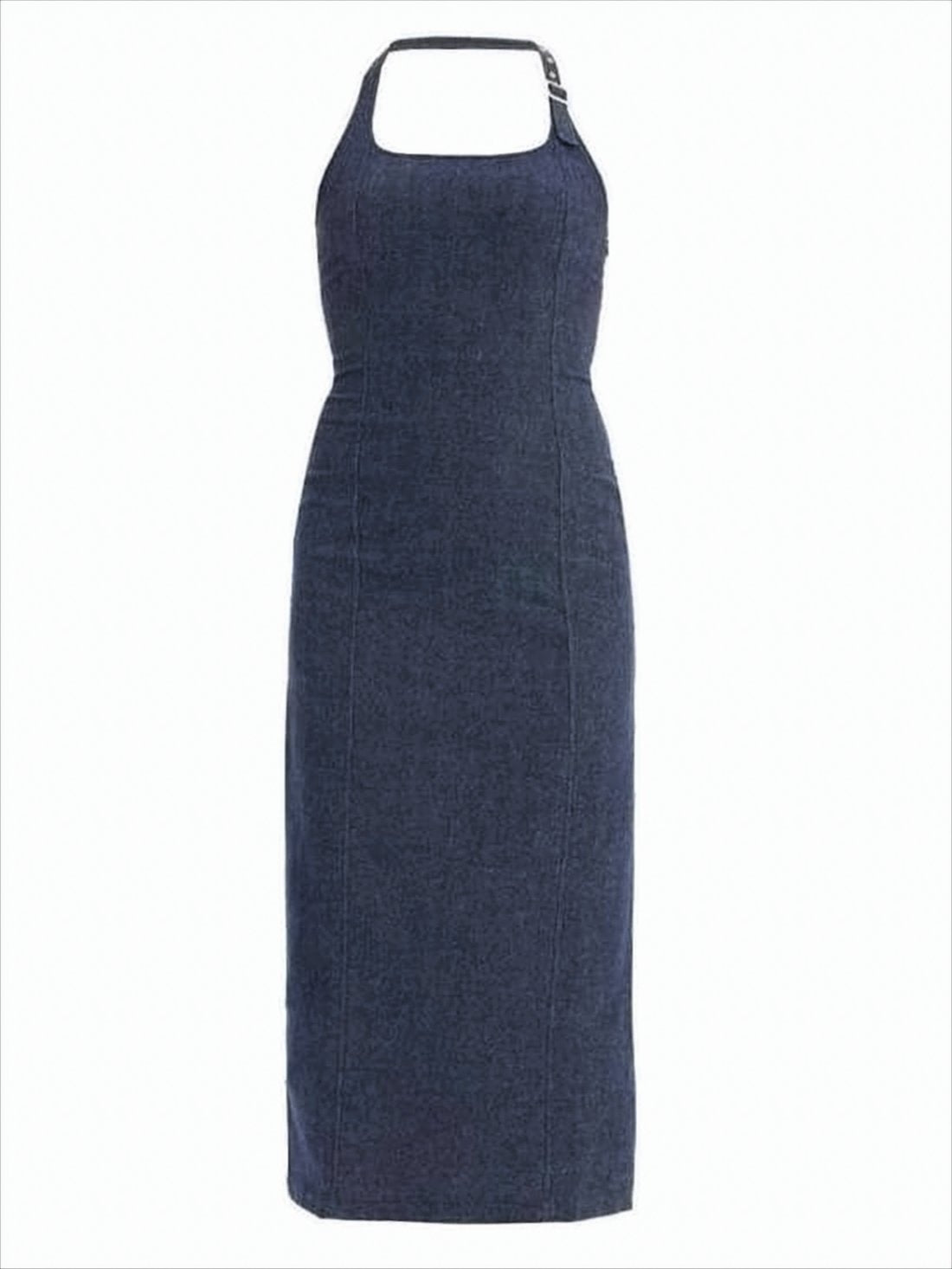 Fitted Midi Dress with Square Neckline and Side Slit