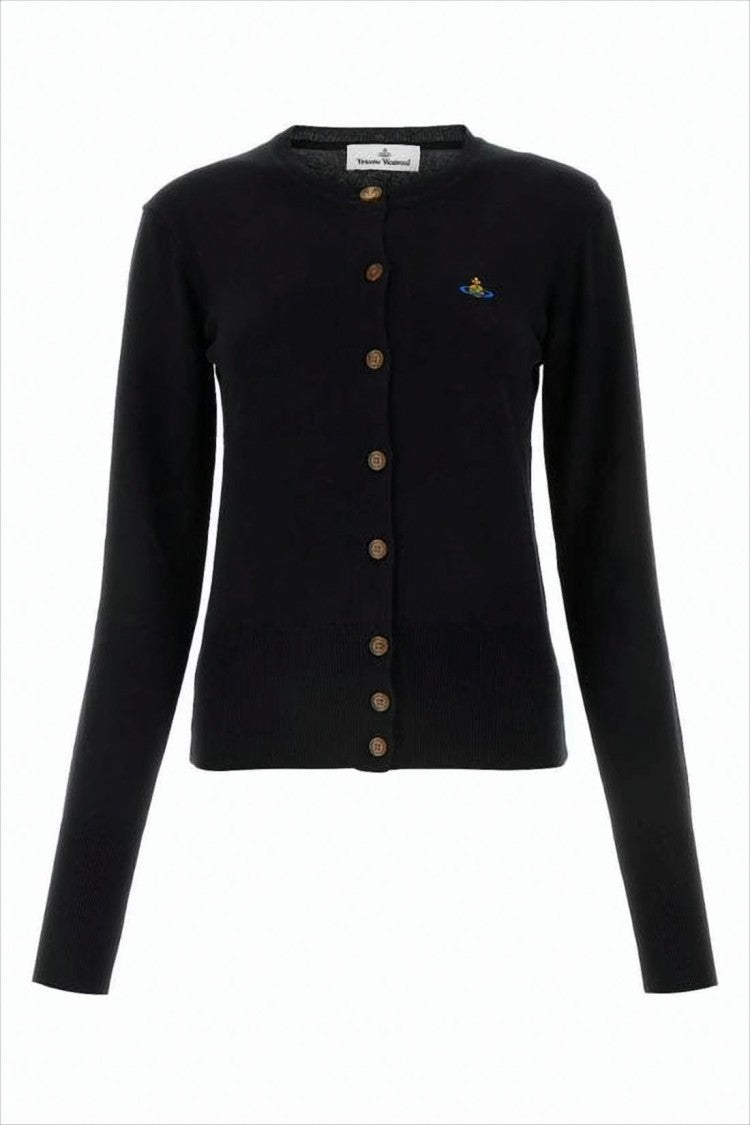 Cashmere-Blend Cardigan with Embroidered Logo