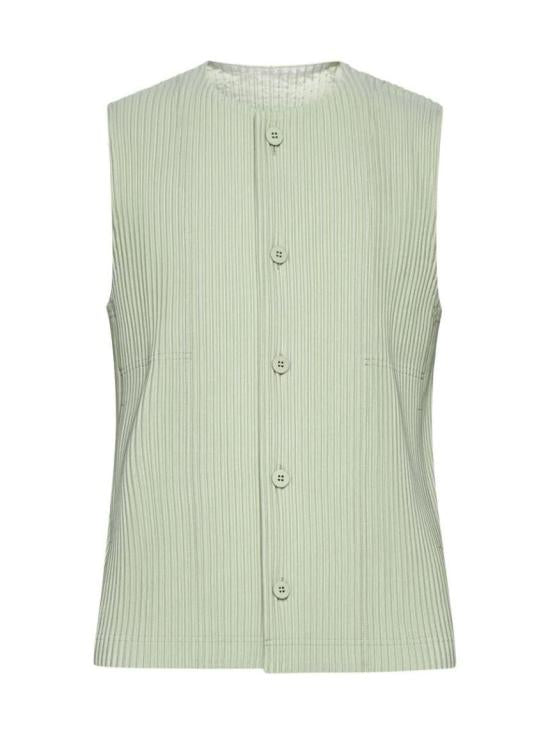 Vertically Pleated Sleeveless Top With Button-Down Closure