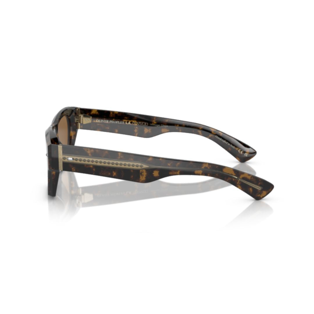 0ov5514su Rectangular Tortoiseshell Acetate Sunglasses with Metallic Accents