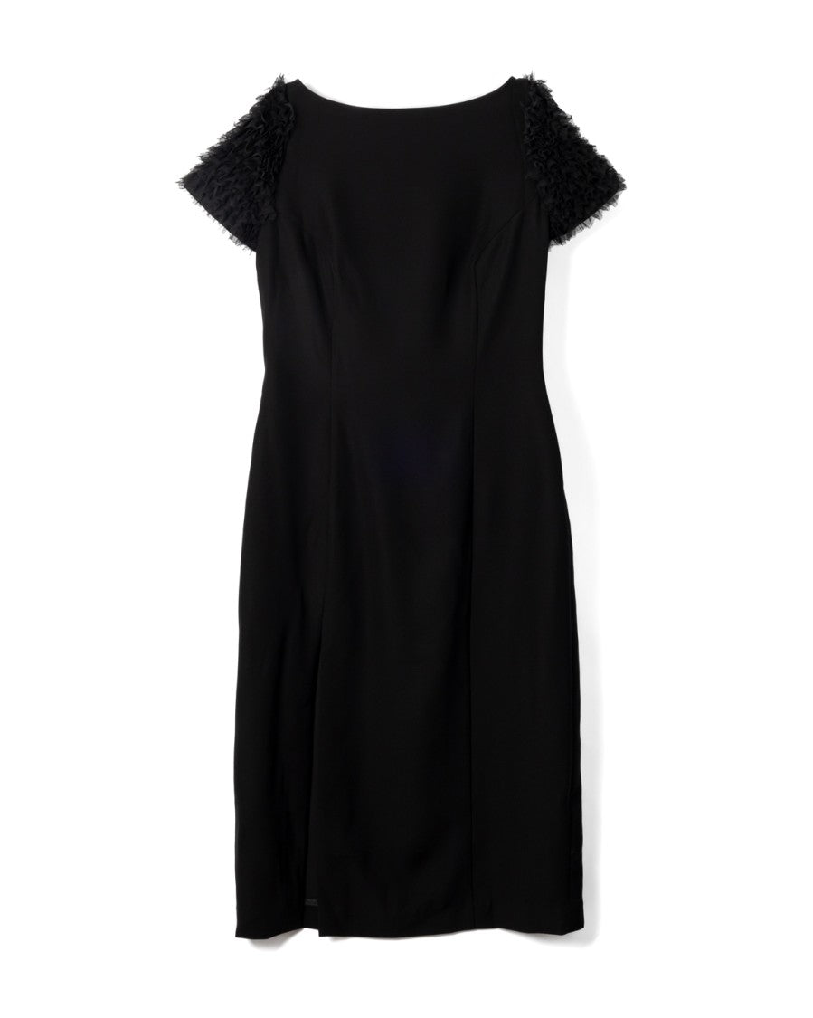 Black Evening Dress With Textured Puff Sleeves