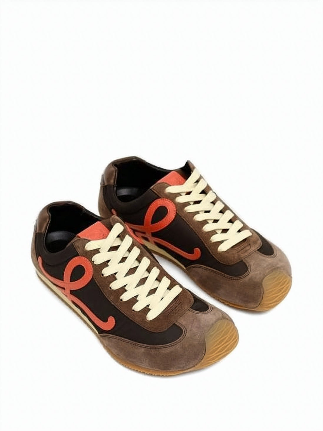 Calf Leather and Nylon Sneakers with Coral Logo