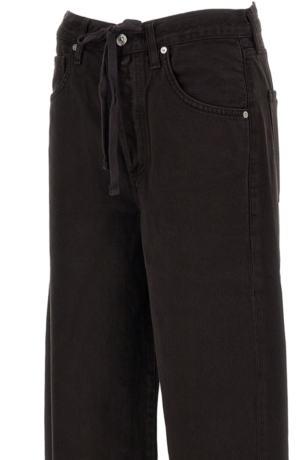Wide-Leg Cotton Denim Drawstring Jeans