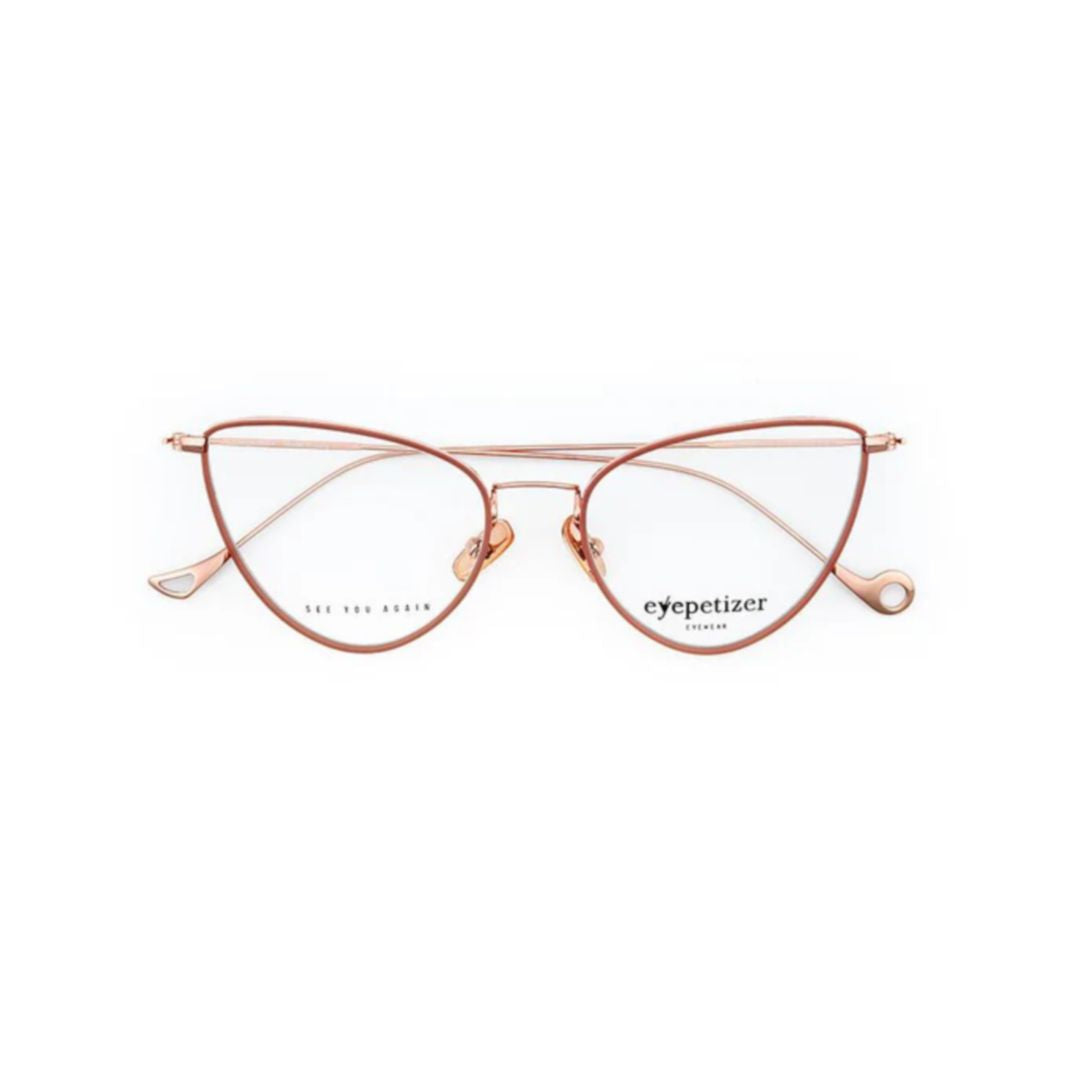 Cecile Thin Metal Frame Cat-Eye Eyeglasses in Warm Rose Gold