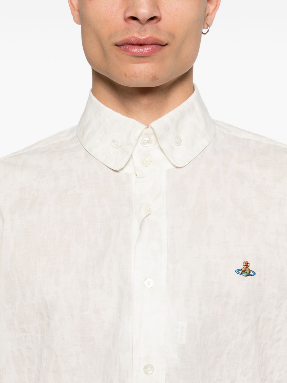 White Tonal Pattern Button-Up Shirt