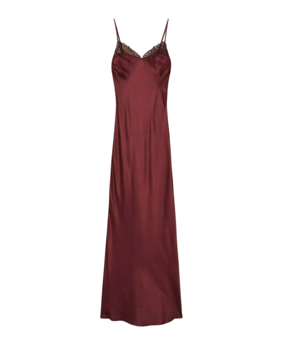 Maxi Satin Dress with Lace Trim