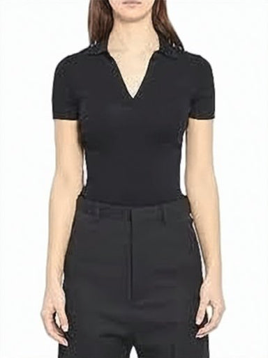 Short-Sleeved Polo Shirt With Deep V-Neckline And Fitted Silhouette