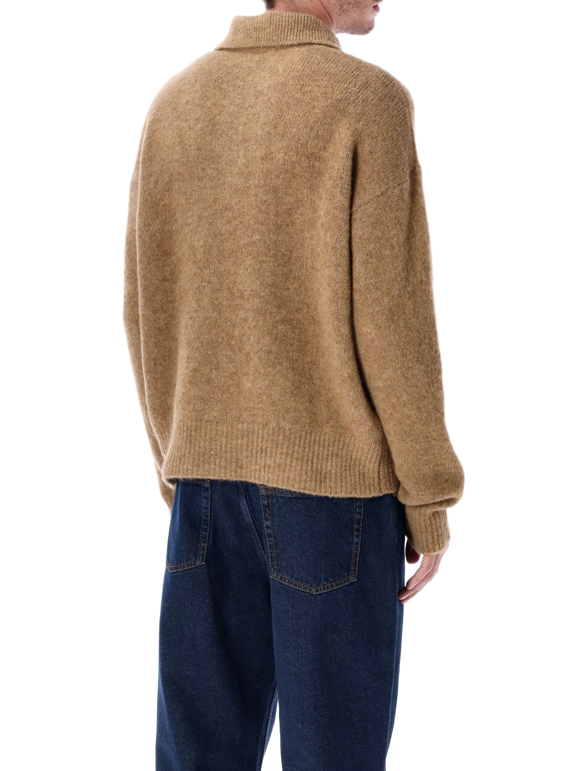 Grey Wool And Alpaca Polo Sweater