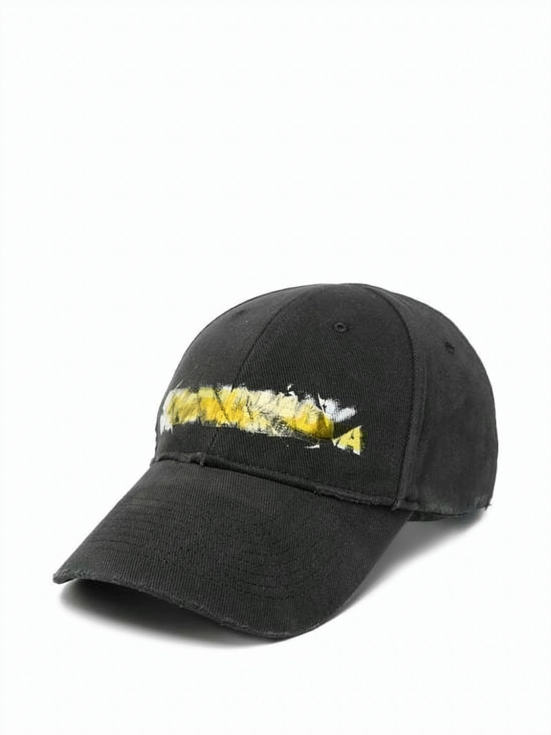 Distressed Black Cotton Baseball Cap with Painted Logo