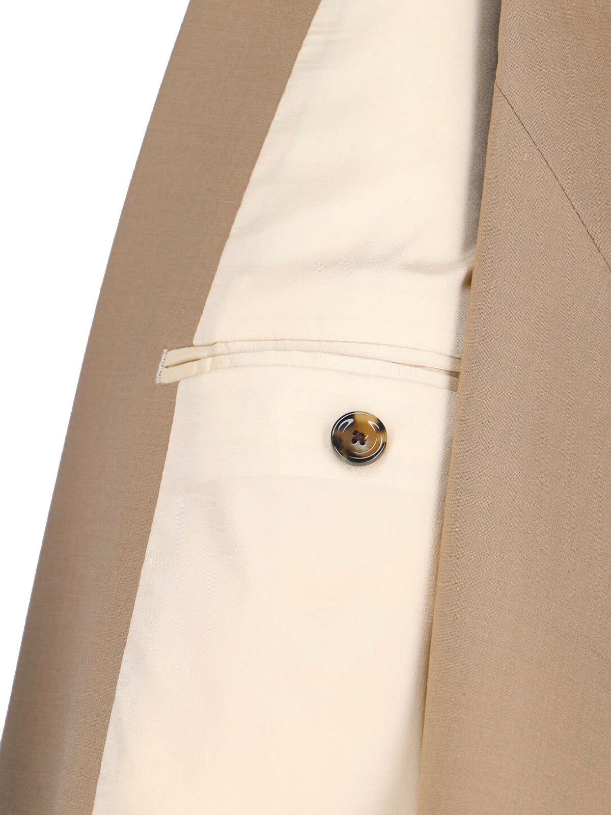 Beige Double-Breasted Wool Blend Blazer