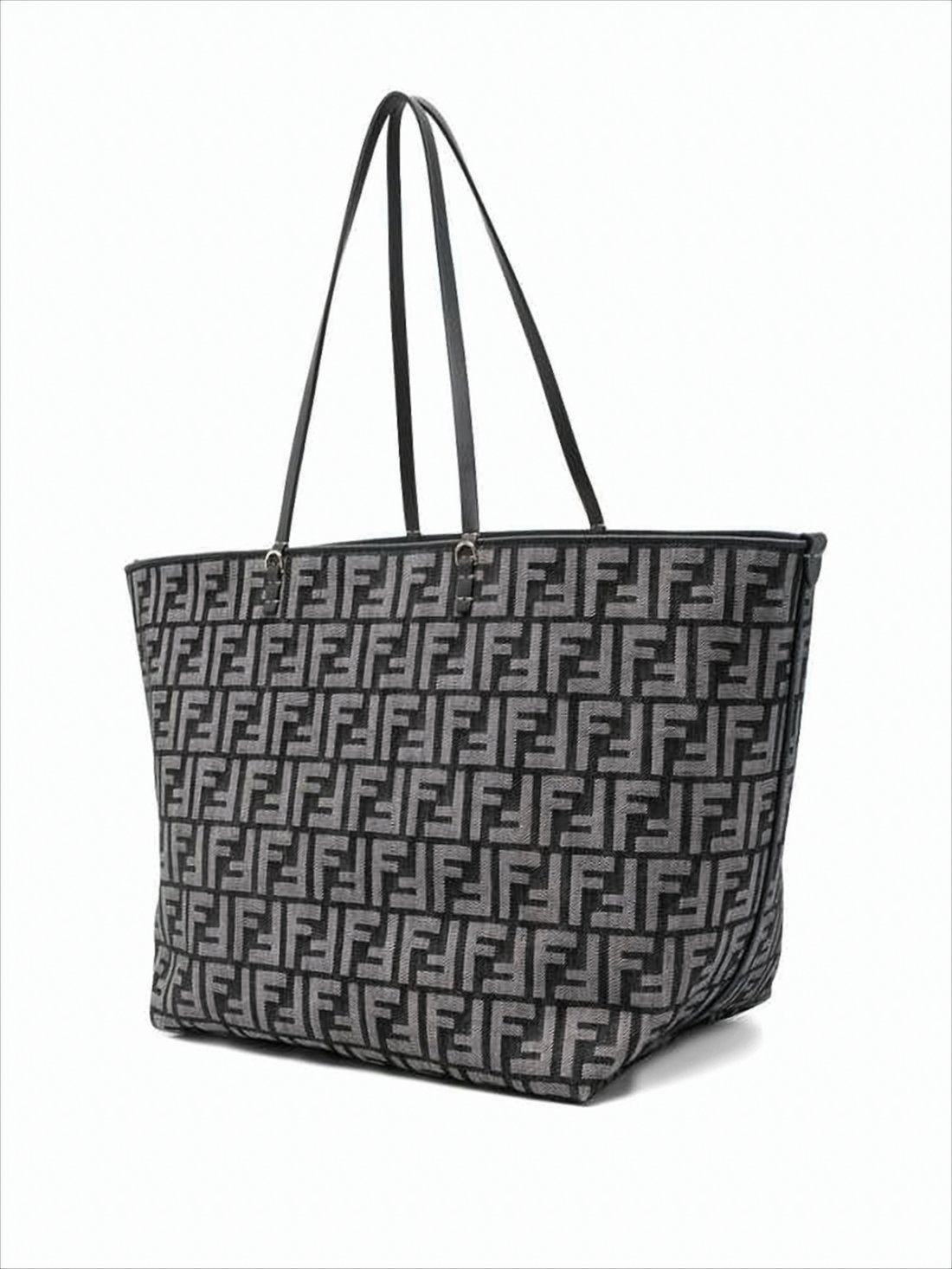 Geometric Monogram Tote Bag with Leather Accents
