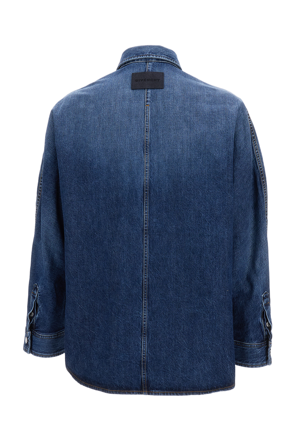 Washed Denim Shirt with Front Button Closure