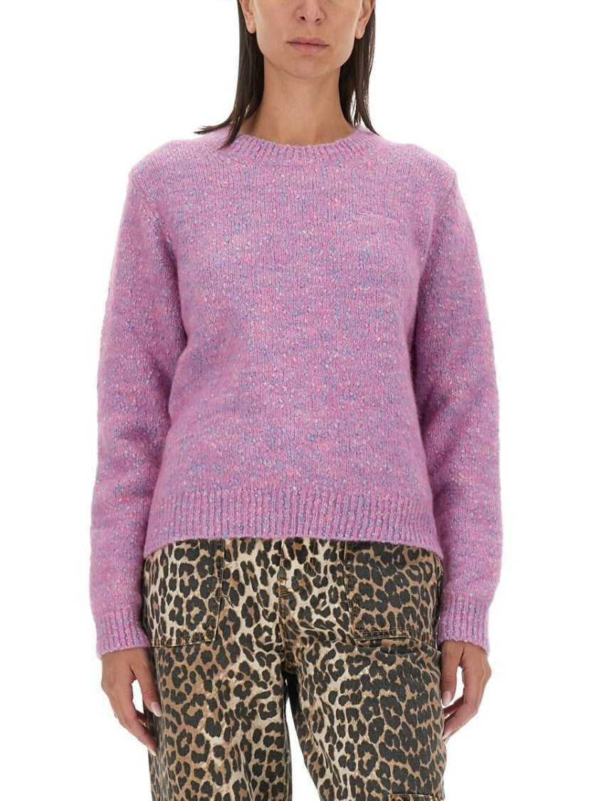 Knitted Sweater with Crew Neckline and Ribbed Cuffs