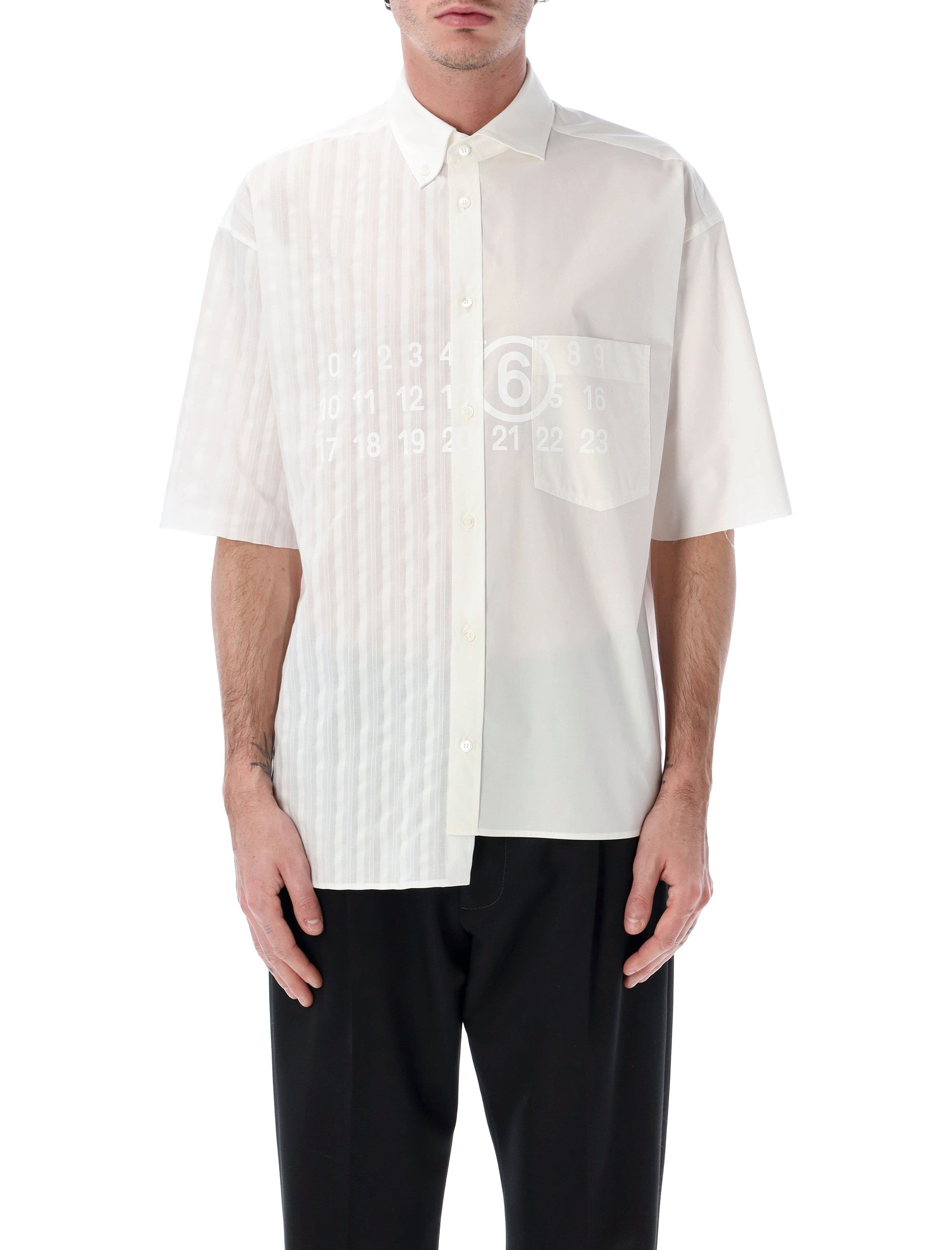 Two-Tone Cotton Poplin Shirt with Numeric Graphic