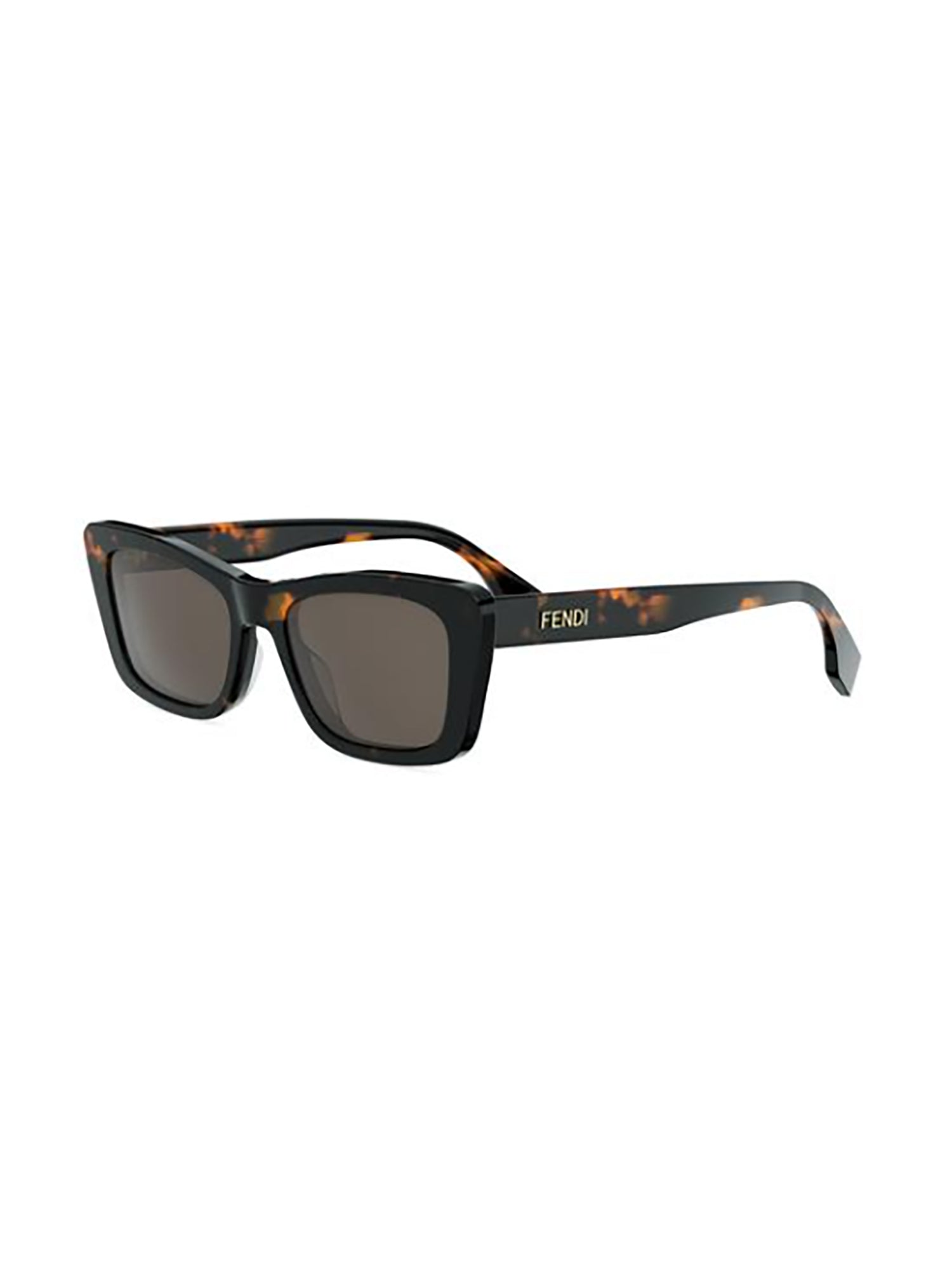 Rectangular Tortoiseshell Frame Sunglasses with Gold Logo Detail
