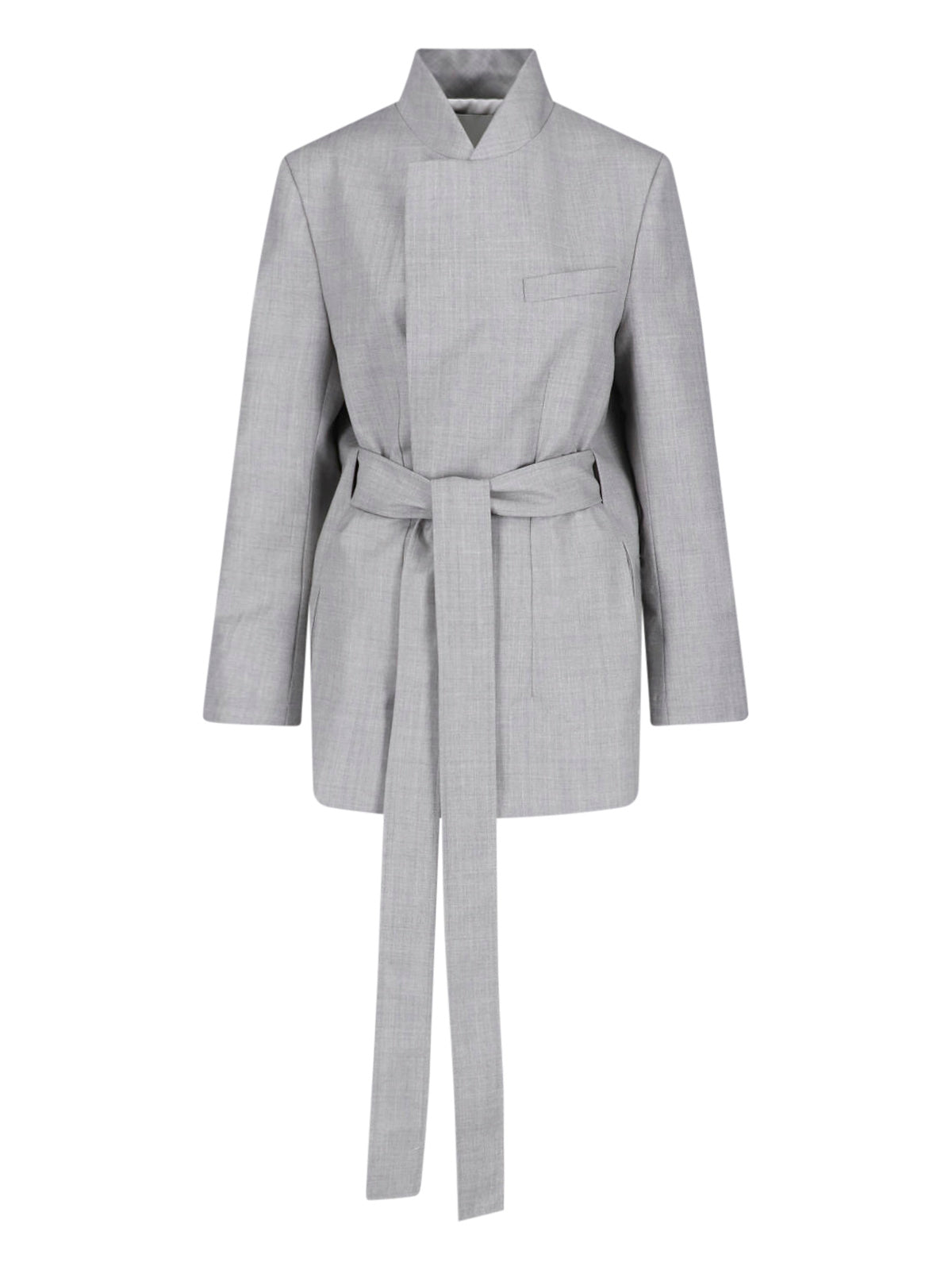 Grey High Collar Textured Minimalist Jacket