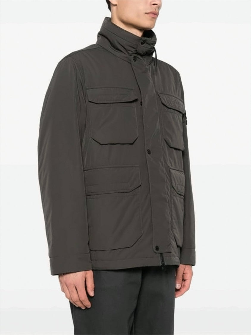 High Stand Collar Padded Jacket with Utility Pockets