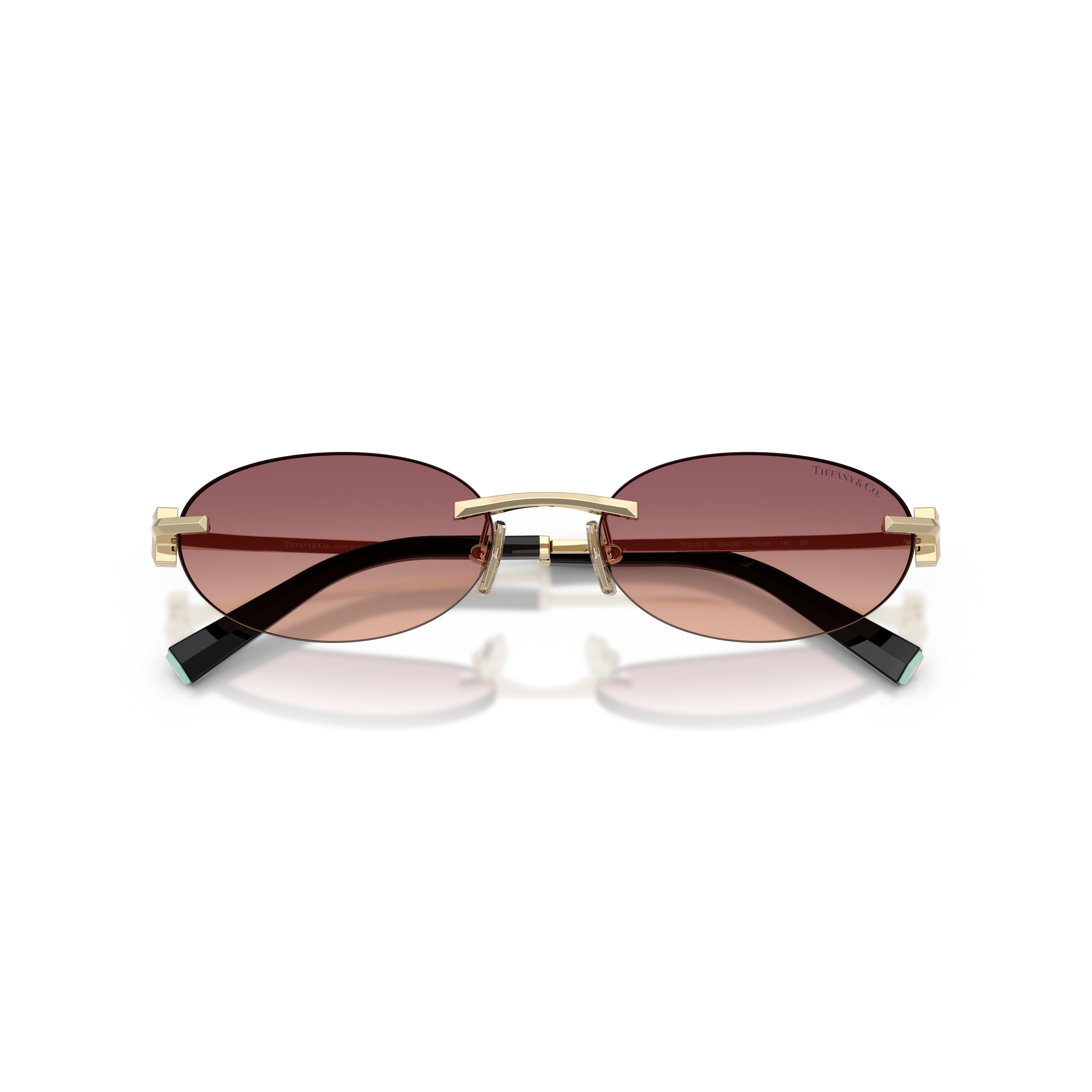 Gradient Tint Oval Sunglasses with Gold Accents