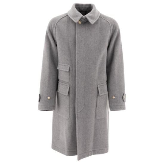 Mid-Length Wool Coat With Classic Collar And Flap Pockets