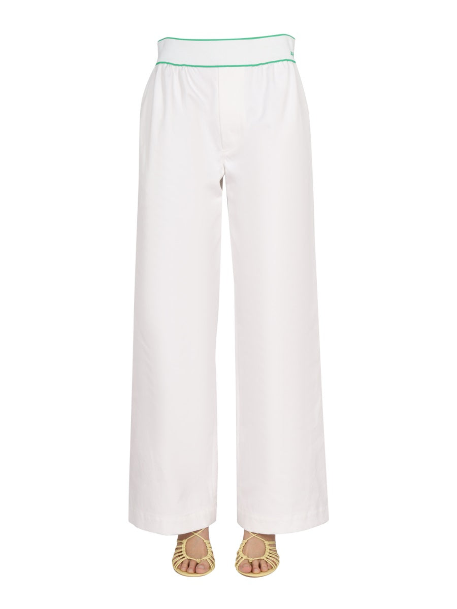 Embroidered Reverse Printed Cotton Twill Trousers