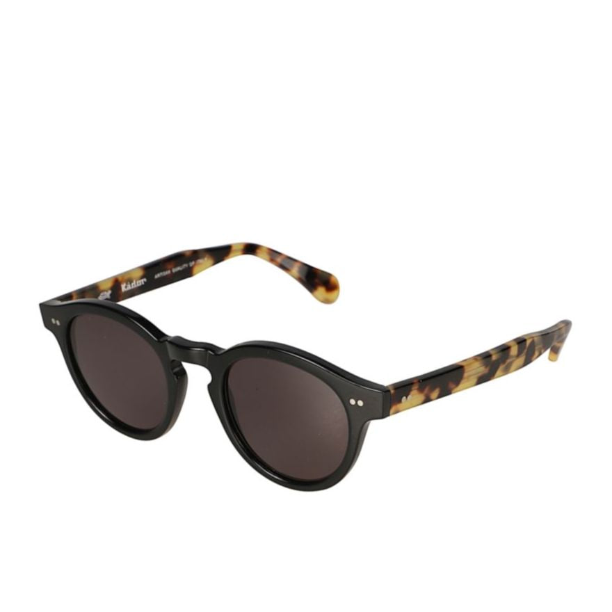 Tony Glossy Black Round Frame Sunglasses with Tortoiseshell Arms
