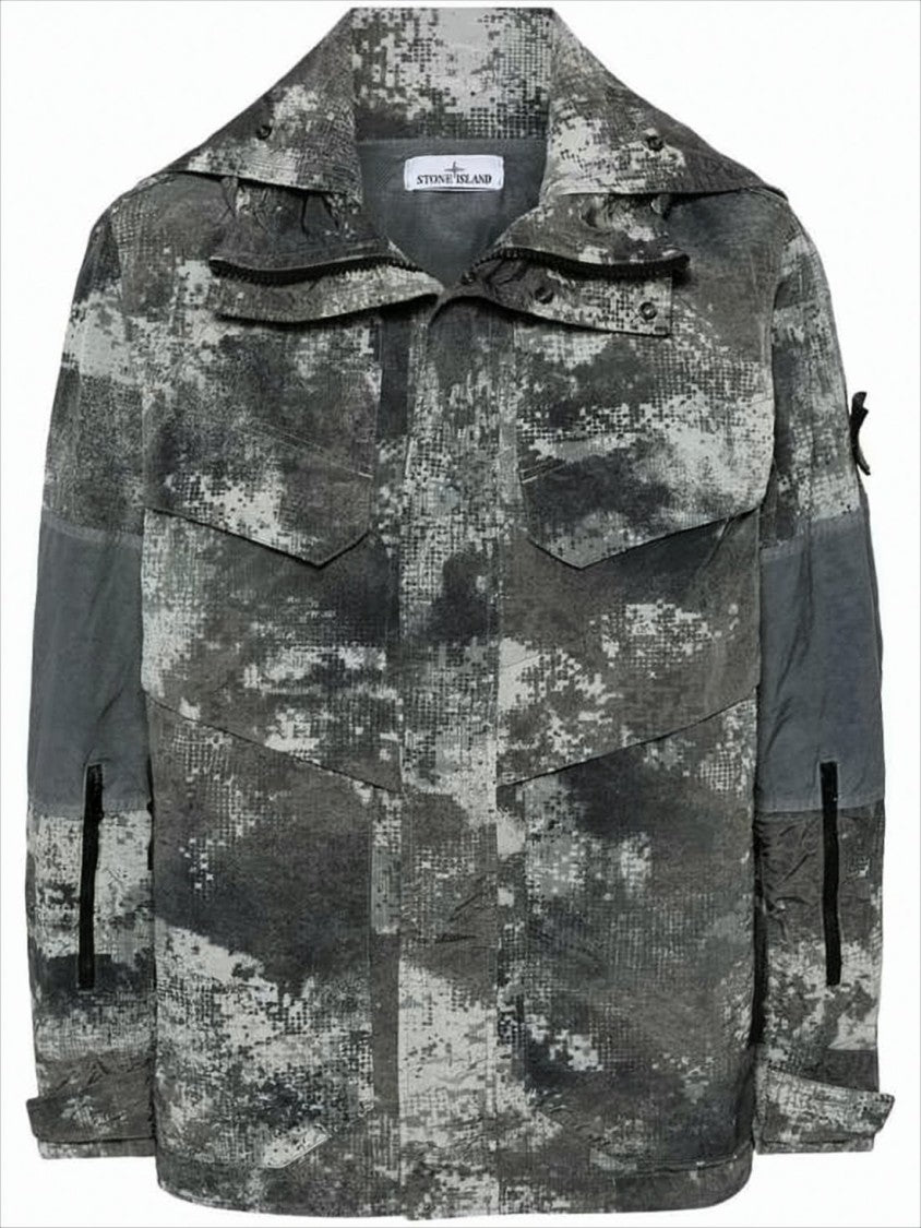 Digital Camouflage Jacket with Structured Collar