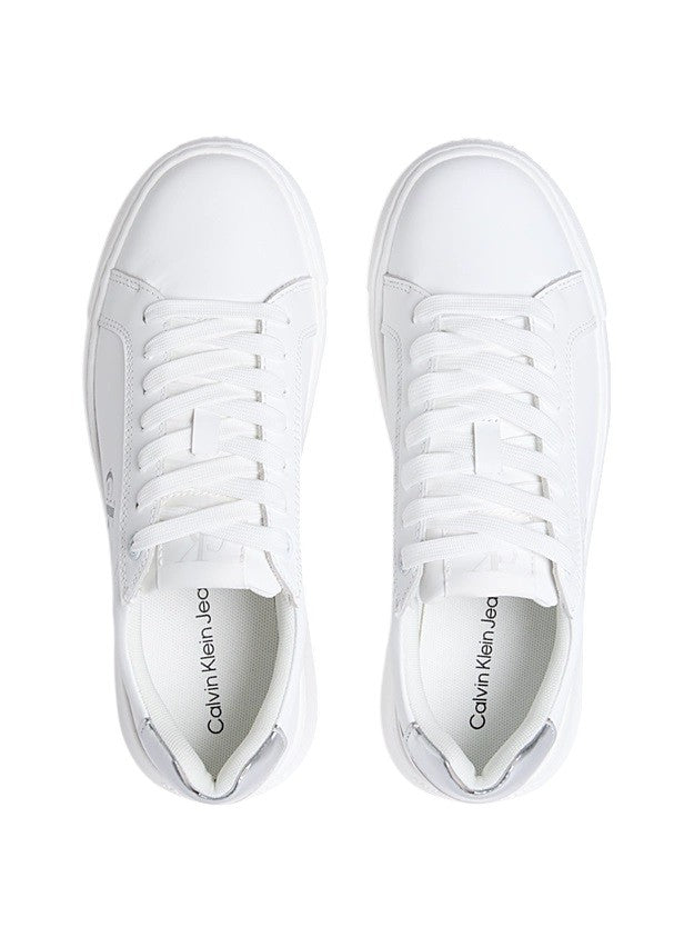 White Leather Sneakers with Metallic Accents
