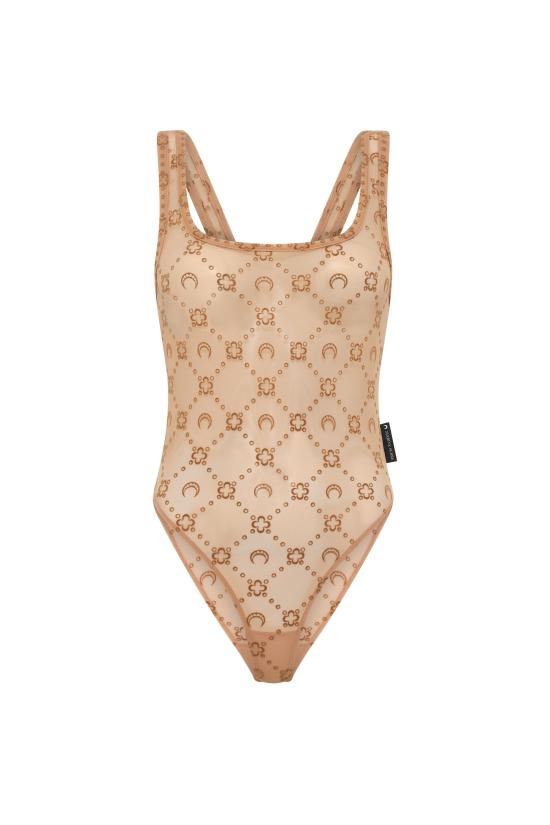 Fitted One-Piece Swimsuit with Crescent Moon Pattern