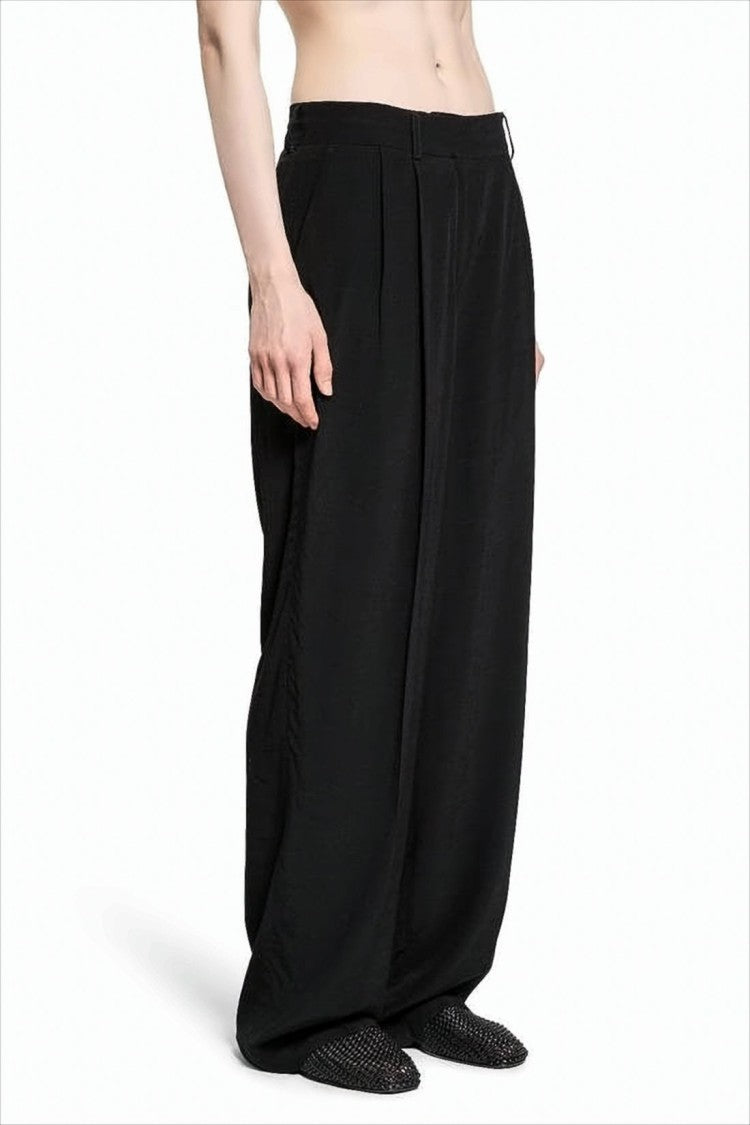 Straight-Fit Black Pants with Pleated Front