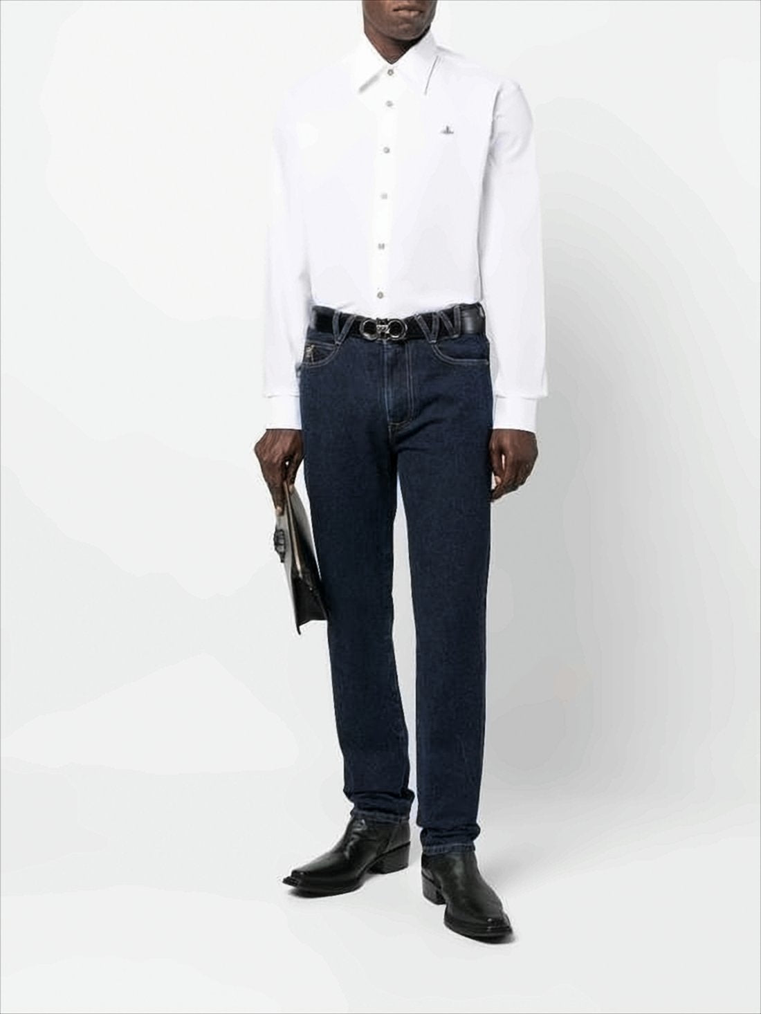 Long-Sleeve White Cotton Shirt with Crisp Collar