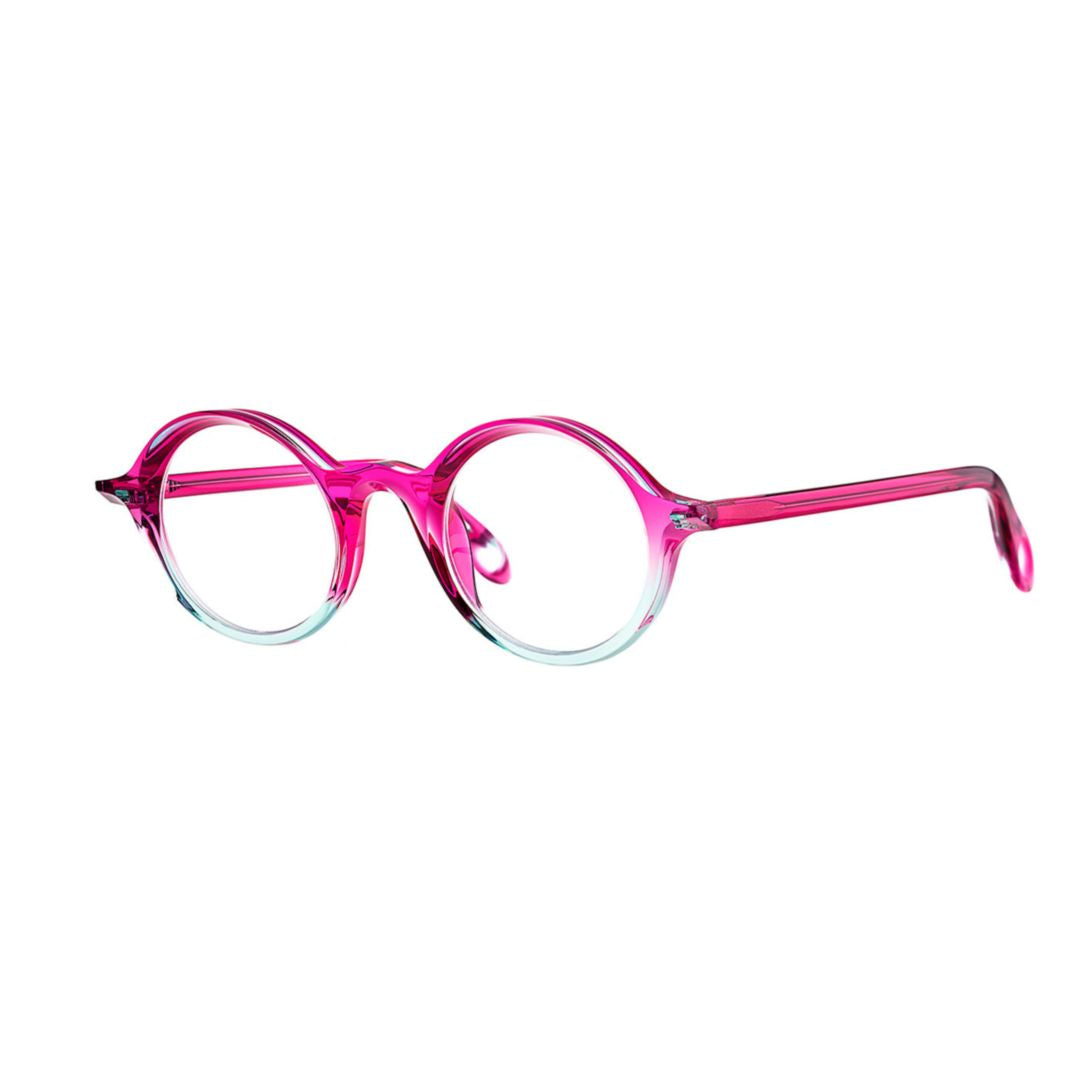 Sunrise 012 Transparent Purple+Transparent Neon Green Gradient Round Frame Sunglasses in Purple